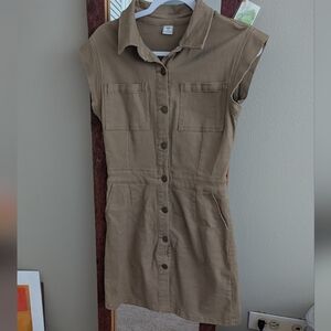 Tinsel Utility Shirt Dress in Tan